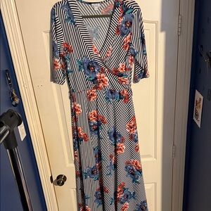Floral Stripe Wrap Maxi Dress